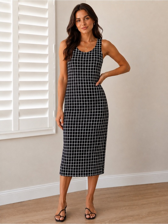 Suzy Shier Dresses & Skirts - Suzy Shier Black and White Grid Midi Dress